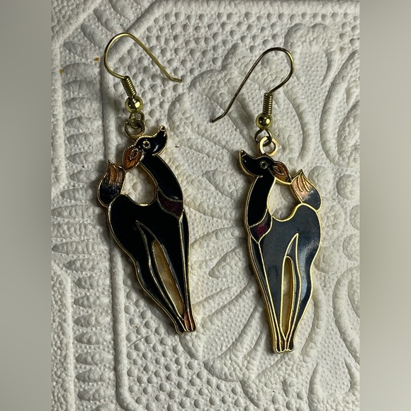 Vintage Black and Gold Dog Earrings Genuine Cloisonne - Picture 5 of 7